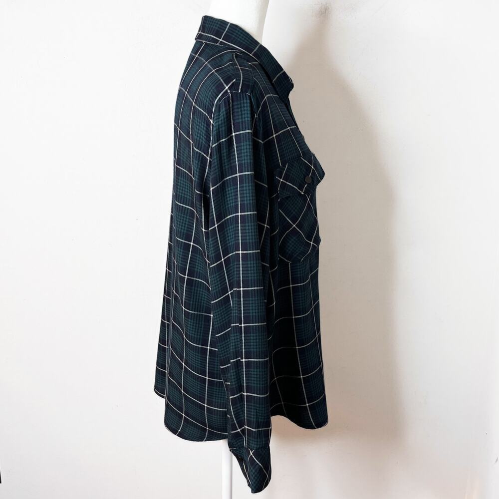 Sanctuary Women's Boyfriend Fit Shirt M Green & Blue Plaid Snap Button Up Rayon - Picture 6 of 9